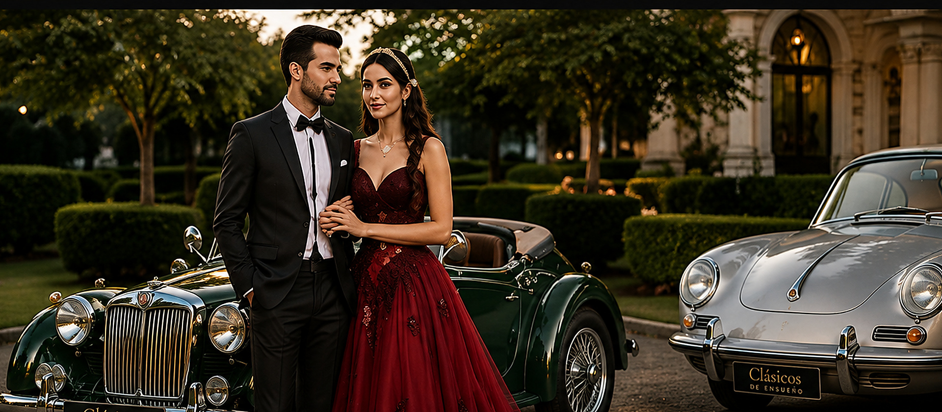 Novios junto al Porsche plata