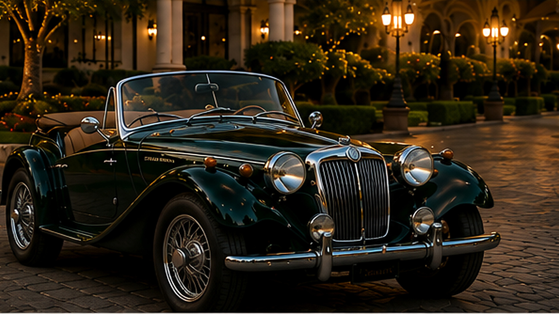 MG clásico verde en una escena nocturna elegante